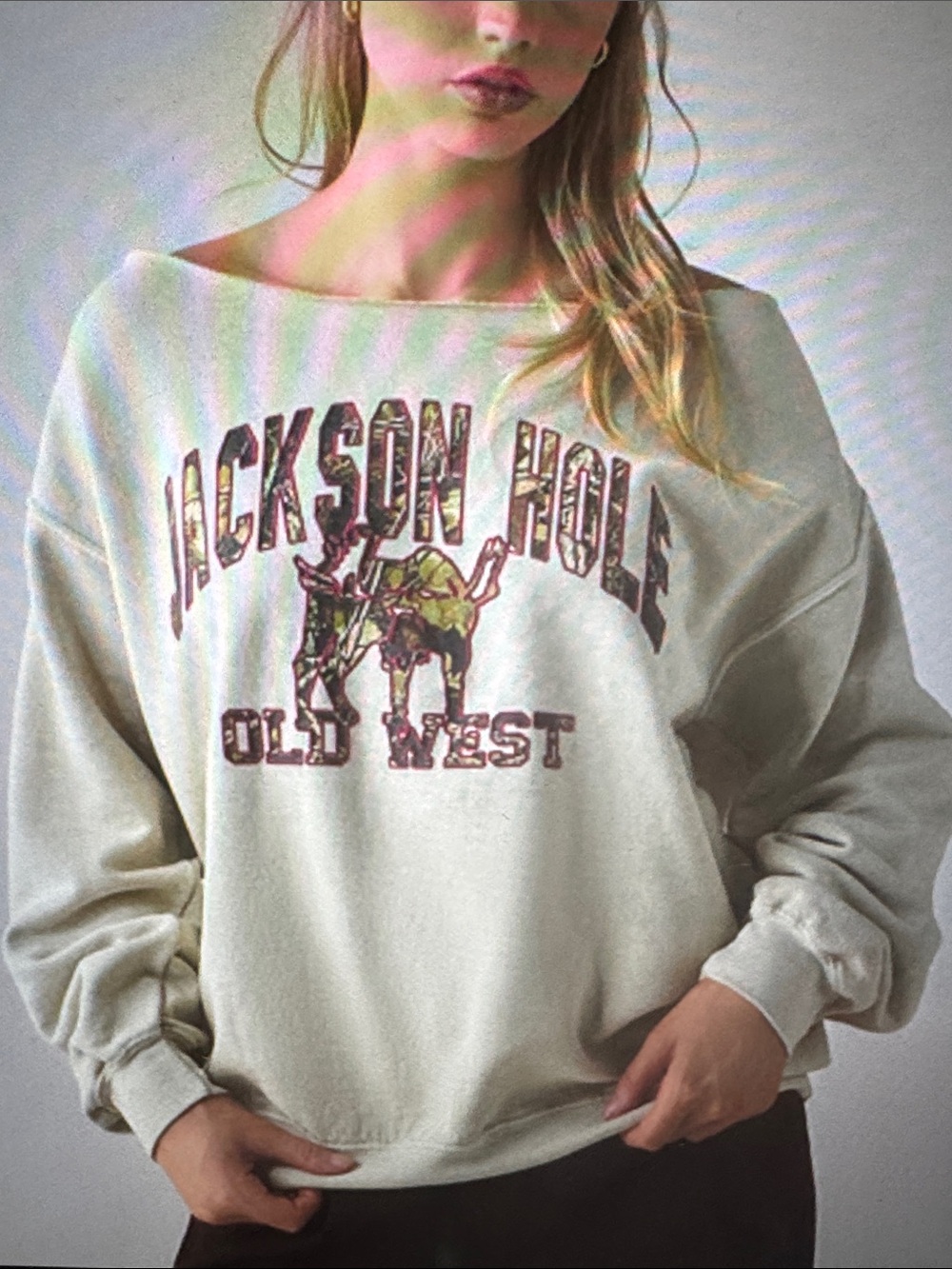 Urban Outfitters Jackson Hole Graphic Off-The-Shoulder Pullover